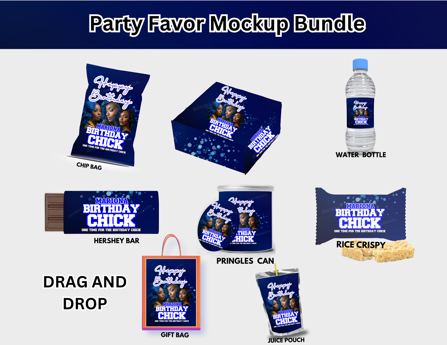 Birthday Chick Party Favors Bundle and mockup