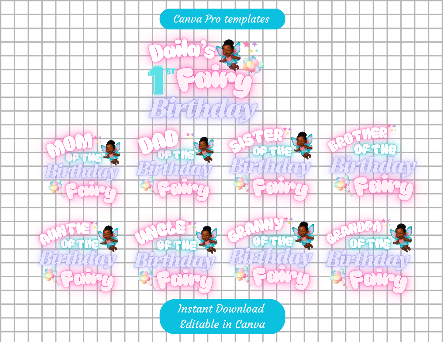 Family Birthday Fairy Template Bundle with mockups