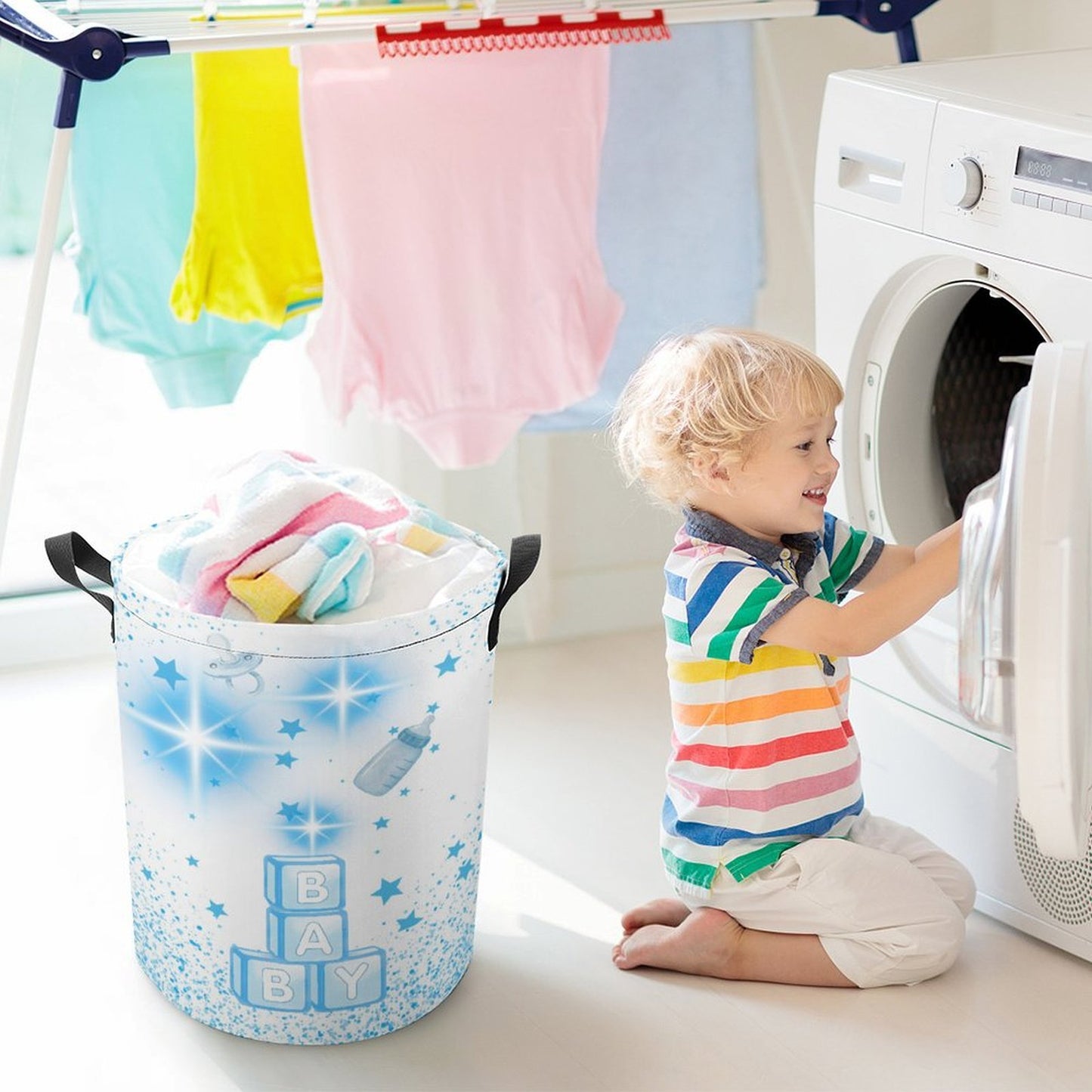 Baby Stars Drawstring Laundry Basket 44x35cm