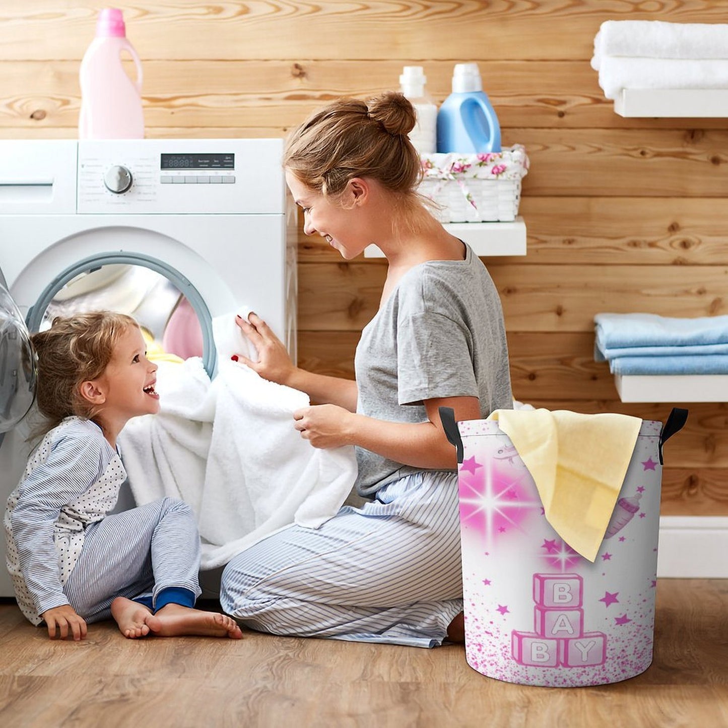 Baby Stars Drawstring Laundry Basket 44x35cm